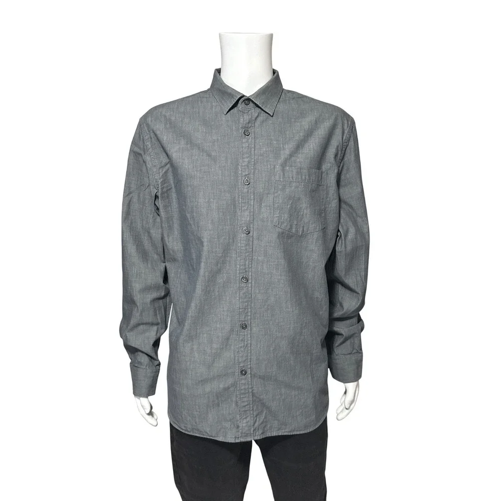 Banana Republic Mens Standard Fit Grey Chambray Button Down Shirt Long Sleeve XL